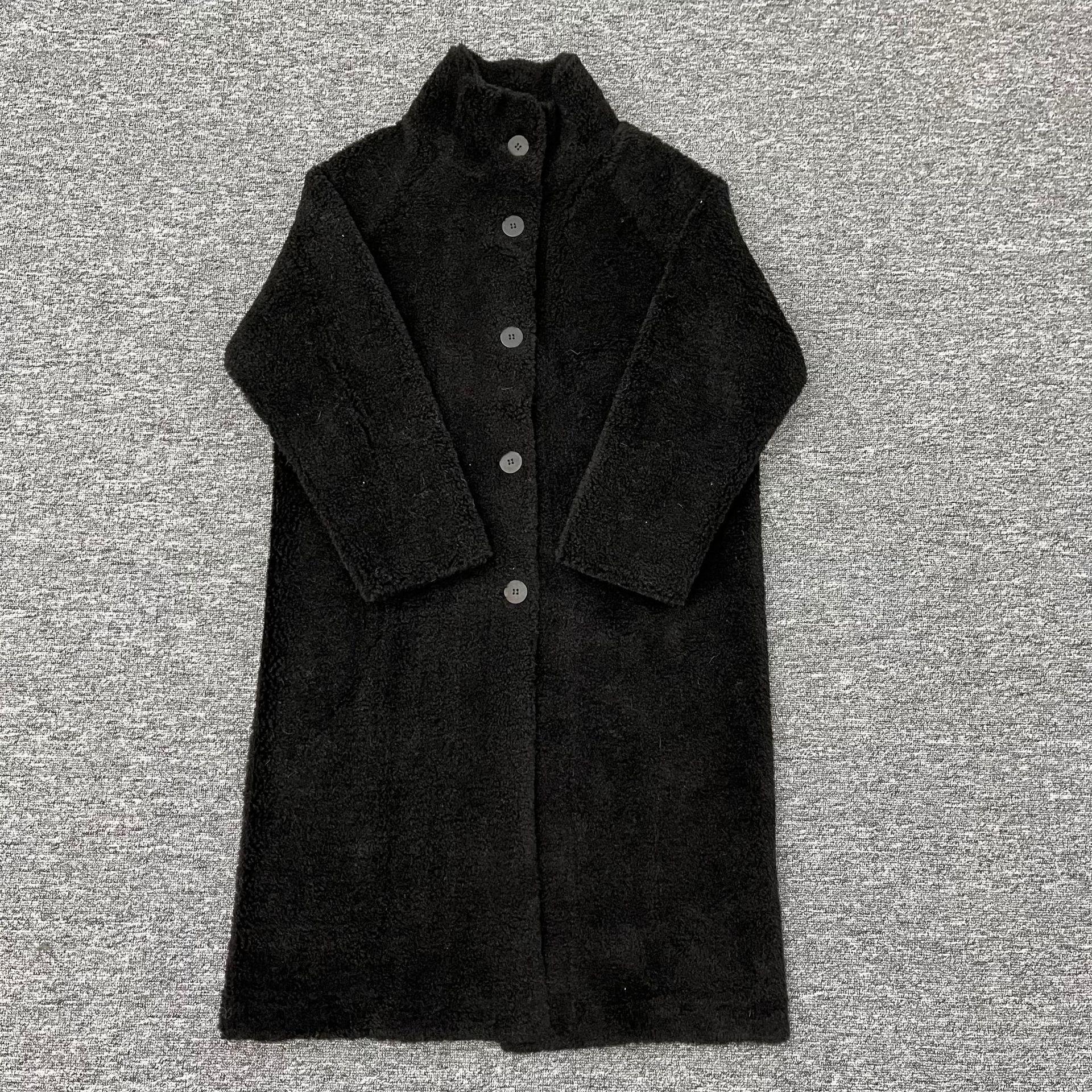 

2024 Women s Autumn/Winter Fleece Long Coat - Loose, Warm, Simple Design XS чёрный