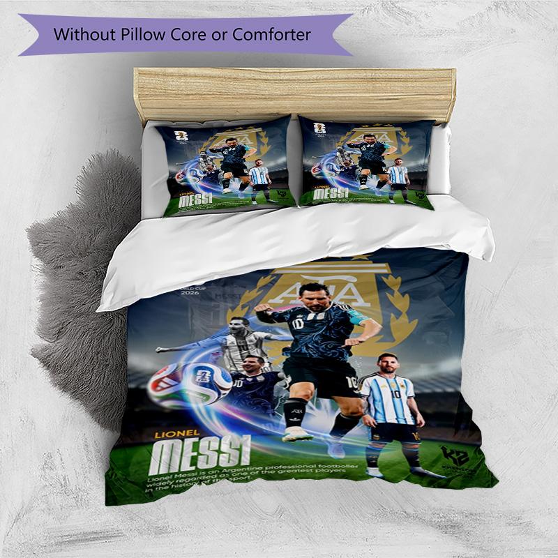 Lionel Messi Football Celebration Bedding Set,Cozy Bed Linen for Teen Room Decoration,Soccer Lover Gift,Washable Duvet Cover with Pillowcases,Football