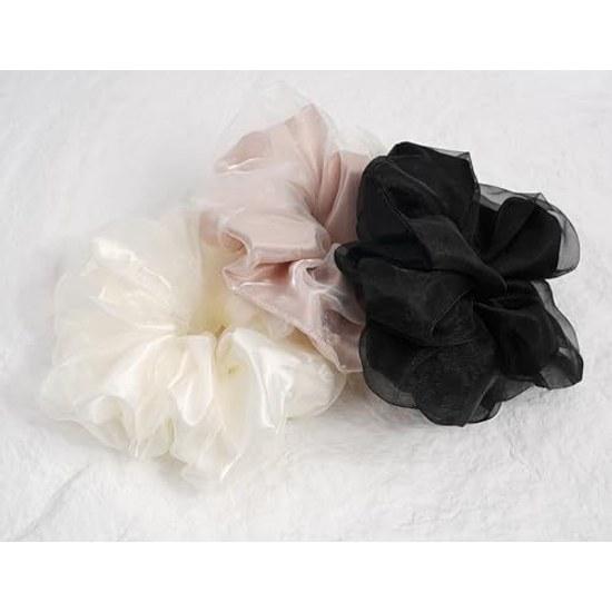 Chouchou hair accessory tie organza sheer glossy adult-like large big updo stylish 3-piece set casual trend adult cute gift