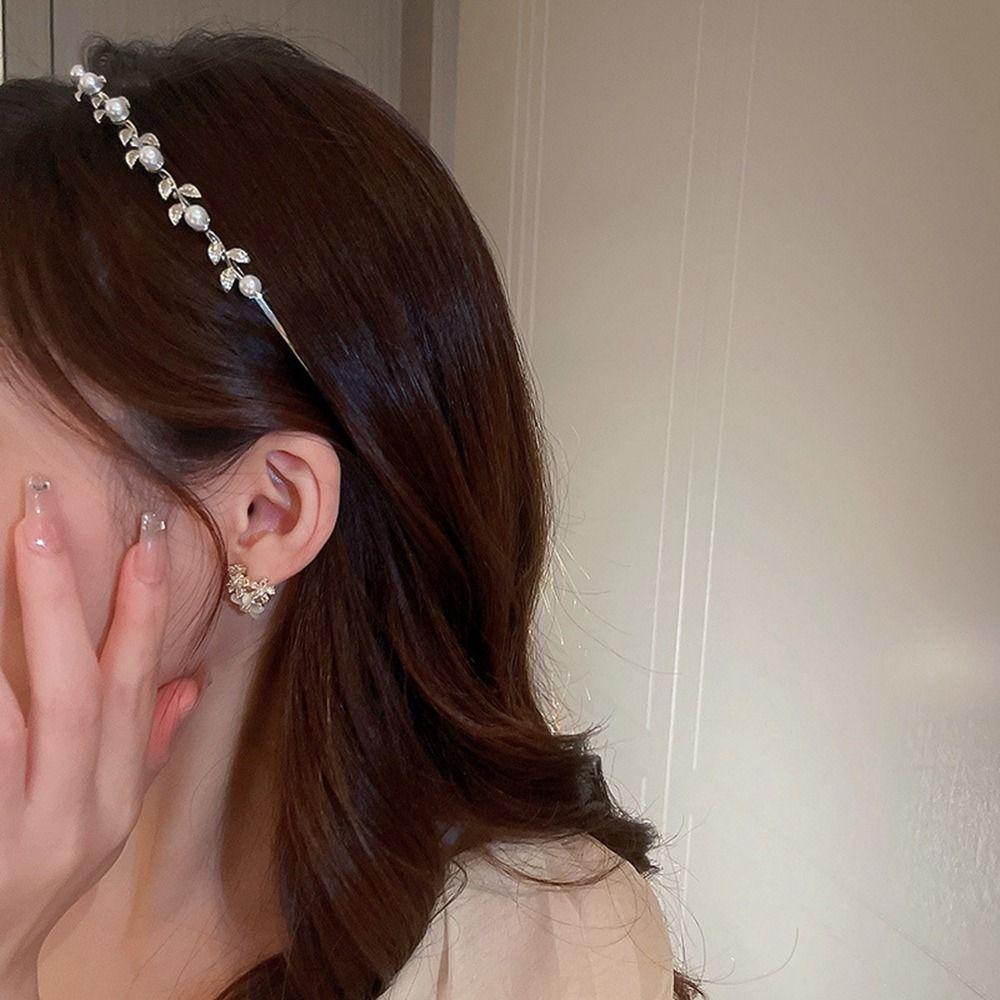 Wedding Bride Headwear Leaf Headband Korean Style Headwear Girl Thin Hair Hoop Rhinestone Hair Band