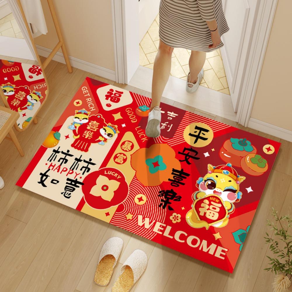 Non-slip Spring Festival Door Mat Cartoon Entrance Feet Mat Traditional Entrance Door Rug  Holiday