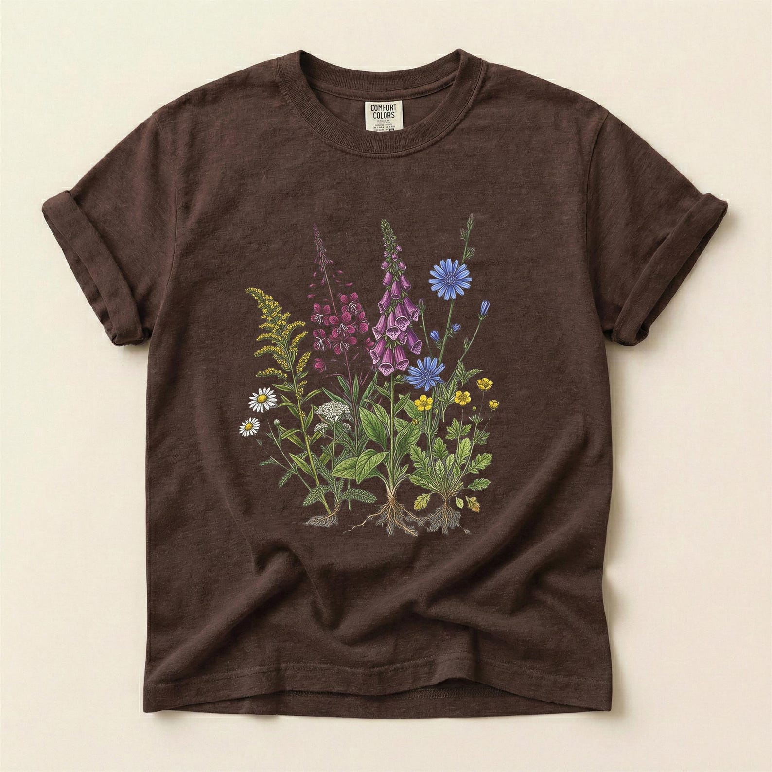 Comfort Colors Botanical Wildflower Tshirt, Vintage Pressed Flowers Tee 3XL