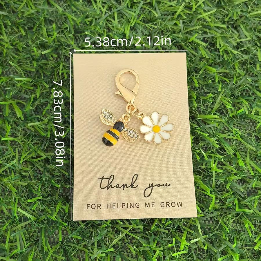 Charming Little Bee Keychain with Diamonds and English Thank You Card, Metal Pendant Buckle