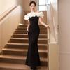 Premium French Black One-word Shoulder Temperament Socialite Banquet Dress Host Dress Slim Fishtail Dress