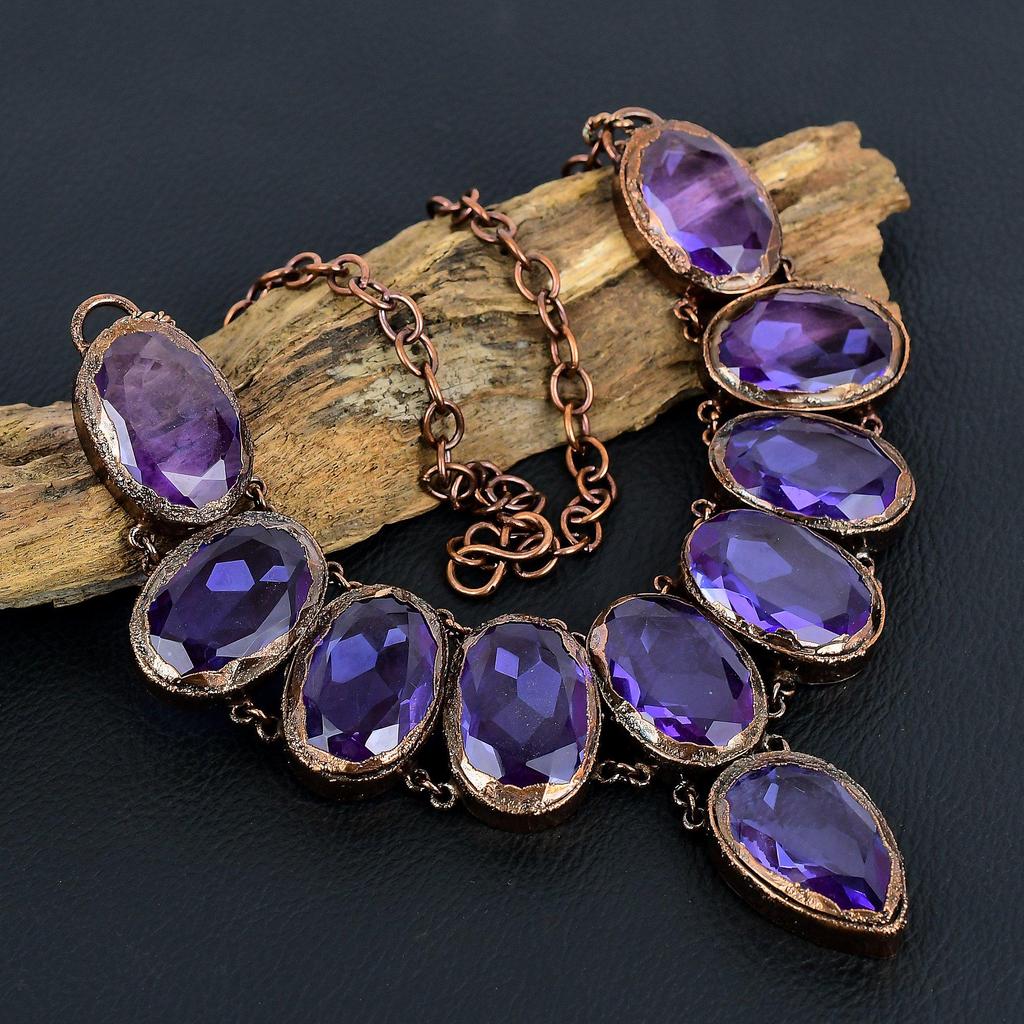 Amethyst Necklace, Copper Electroformed Necklace Handmade Gemstone Jewelry, Gifts For Wife Brand New Necklace