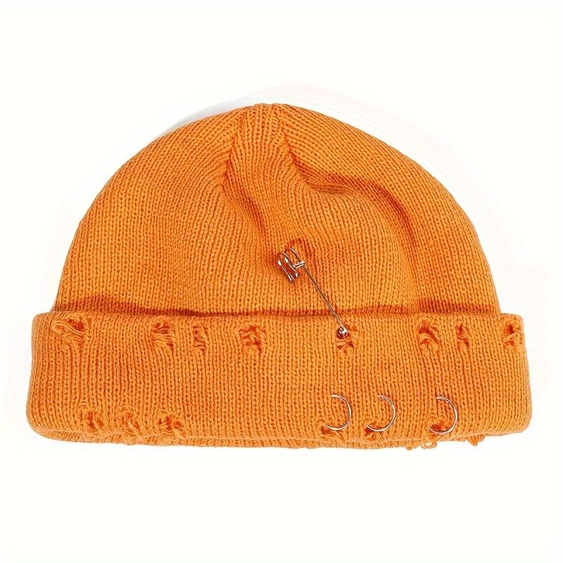1pc Dark Elastic Knitted Hat with One Pin and Three RingsFor Girls, Without Border