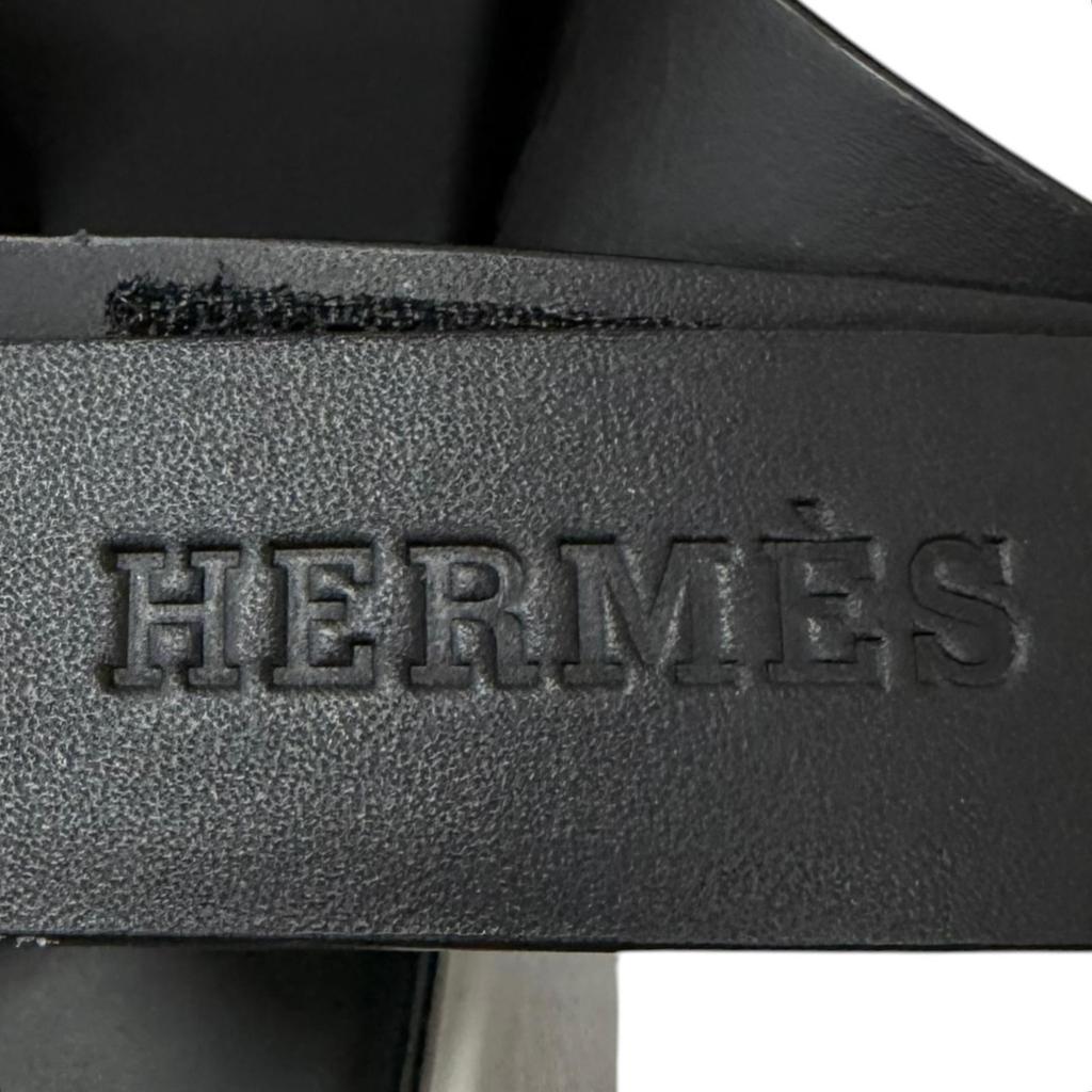 Great HERMES Sandals Geek strap black leather Women 37 RG231219Z Used