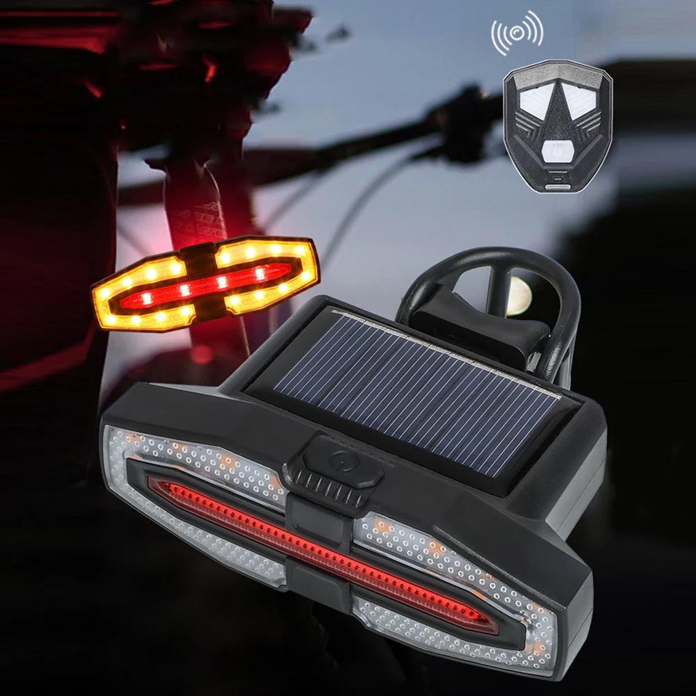 Solar LED Bicycle Turn Taillight with Turn Signals Portable Bike Taillight Remote Control Bicycle Rear Light for Night Riding
