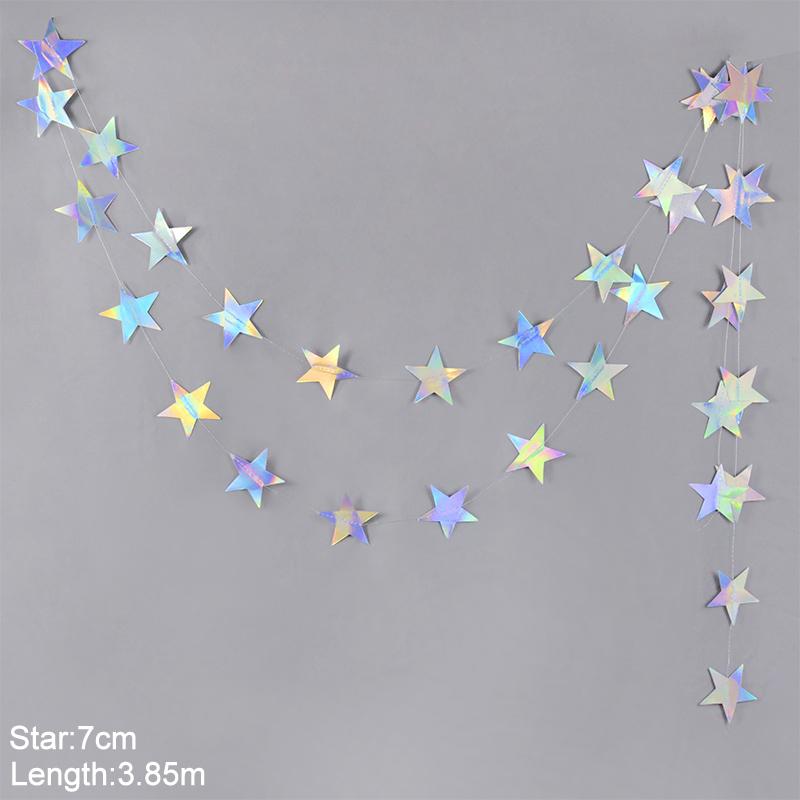 Laser Silver Paper Star Garland Banner Happy Birthday Party Decoration Girl Boy Baby Shower Wedding Christmas Wall Hanging Decor