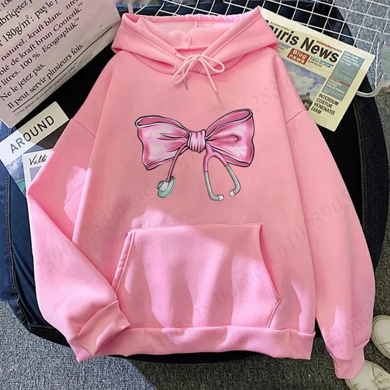 

Кокетливый стетоскоп медсестры бант розовый худи толстовка подарок для медсестры бант оверсайз худи медсестра розовый бант худи с капюшоном для женщин 3XL