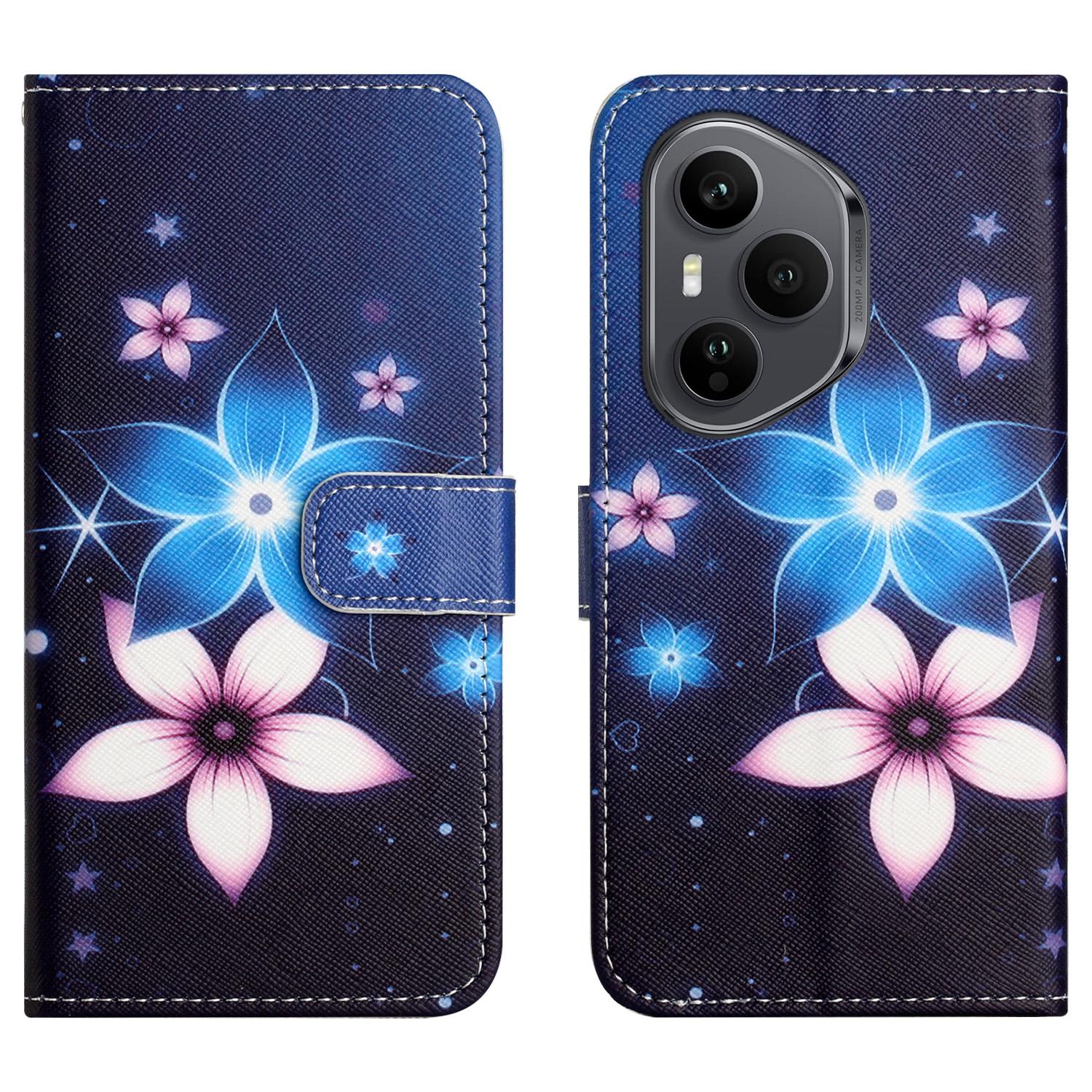 

Для Honor 400 Pro 5G (Глобальный) Чехол с принтом, кошелек из искусственной кожи, чехол для телефона, текстура крест-накрест Blue Flower