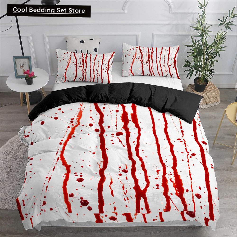 Halloween King Queen Duvet Cover Horror Blood Hand Bedding Set for Teens Scary Red Blood Stains 2/3pcs Polyester Quilt Cover