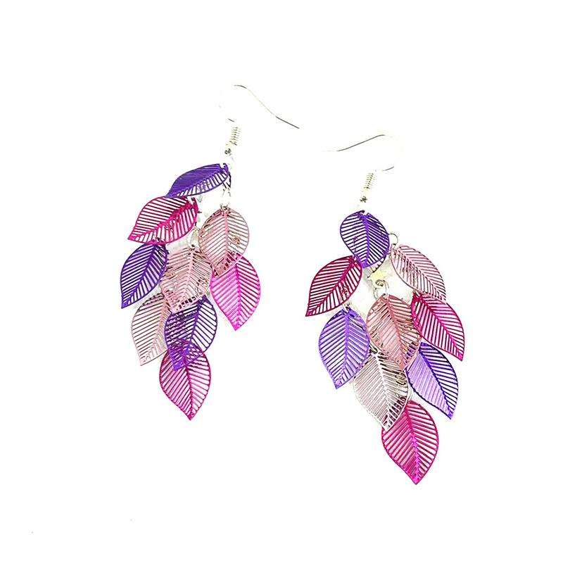 Vintage Hollow Leaves Drop Earrings for Women Bohemian Colorful Long Dangle Earrings 2024 Fashion Zircon Boucle Oreille Femme