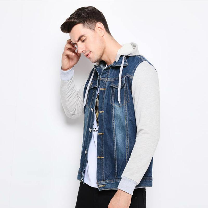 Džínová bunda Muži Džíny s kapucí Bundy Pánská móda Patchwork Mikiny Ležérní Kovboj Pánská bunda Streetwear Pánské bundy a kabáty