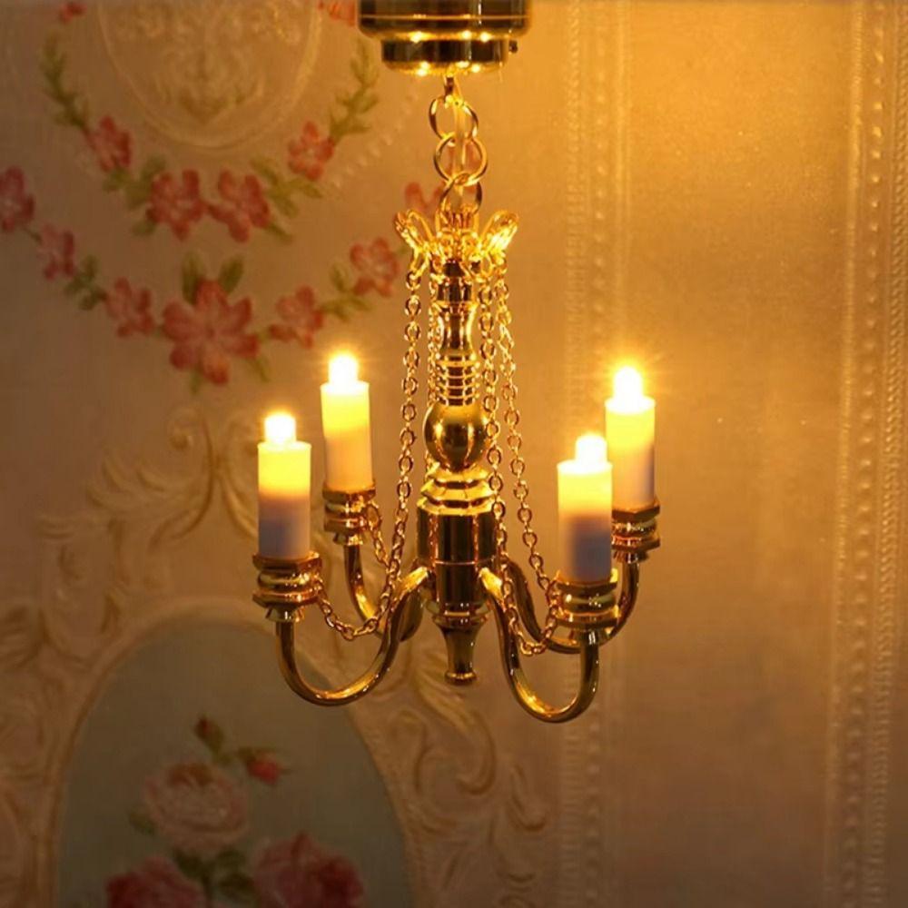 Creative Dollhouse Chandelier Model Battery Operated LED Wall Sconces Doll House Decor