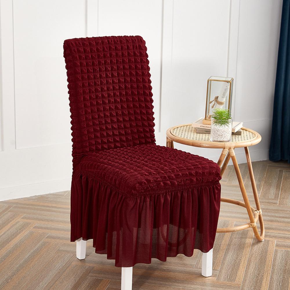 Thick 3D Bubble Gauze Chair Cover with Lace Hem Universal Stretch Elastic Dining Chair Slipcover