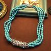 Colar Bohemian Turquesa com Contas e Interruptor de Rosca Cobre com Borla de Diamante Conjunto Longo de Clipe de Orelha de Ombro