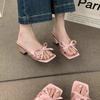 Fashion Slippers Women Summer Shoes Slides Butterfly-Knot Square heel Pantofle Block Soft 2025 Butterfly-knot Scandals  Shoes Women Slip