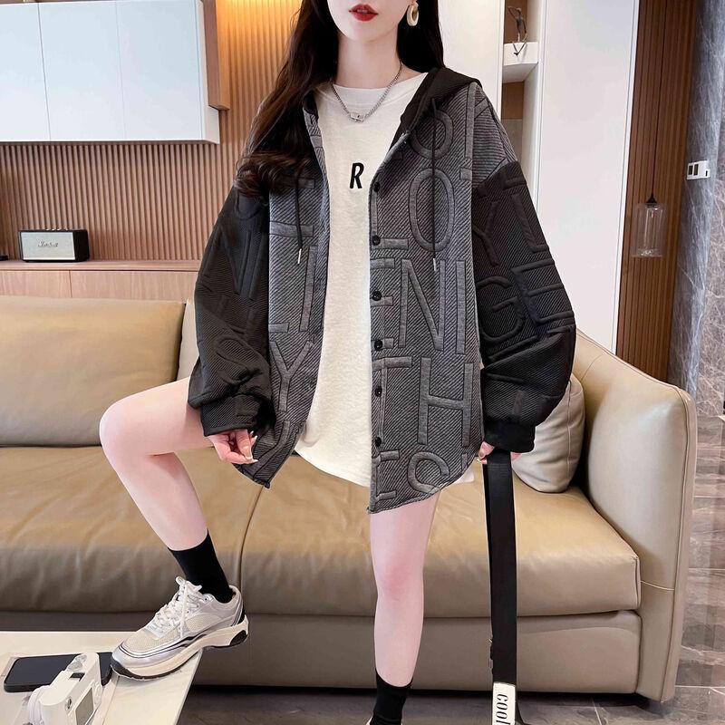 La Chapelle Grey-Black Contrast Letter Sweatshirt Jacket