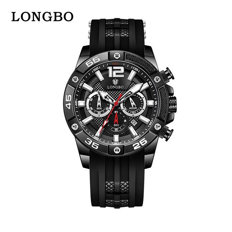 LONGBO Multifunktionale Herren-Sport-Quarzuhr - Wasserdicht, Leuchtend, mit Kalender und Silikonarmband