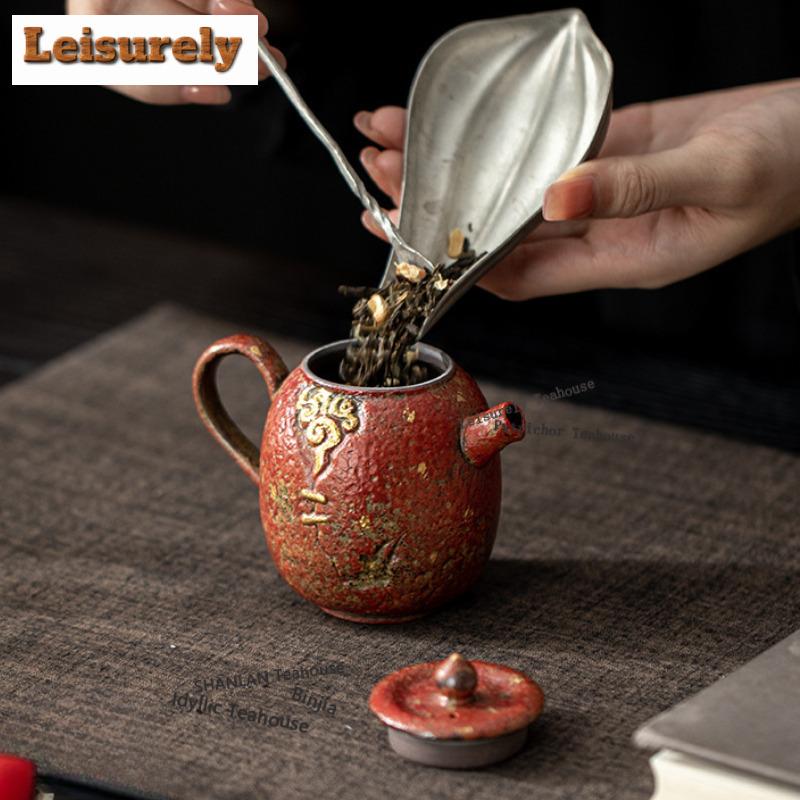 160ML Gold Sprinkled Cloud Mountain Red Teapot Handmade Tea Infuser Pot Tea Brewing Kettle With Ball Hole Tea Services Ornaments