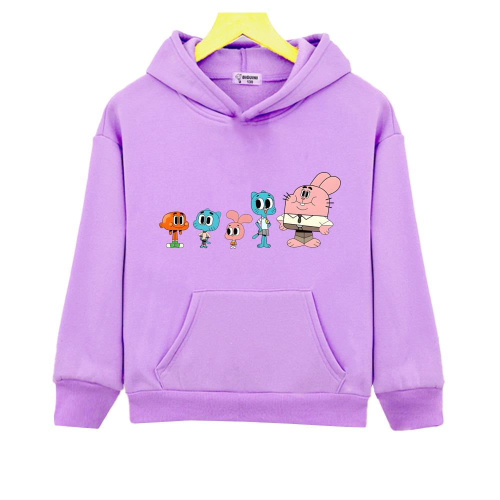 The Wonderfully Weird World of Gumball Anime Hoodies Casual Fleece Sweatshirts Kawai Children Pullovers Cute Clothes with Pocket