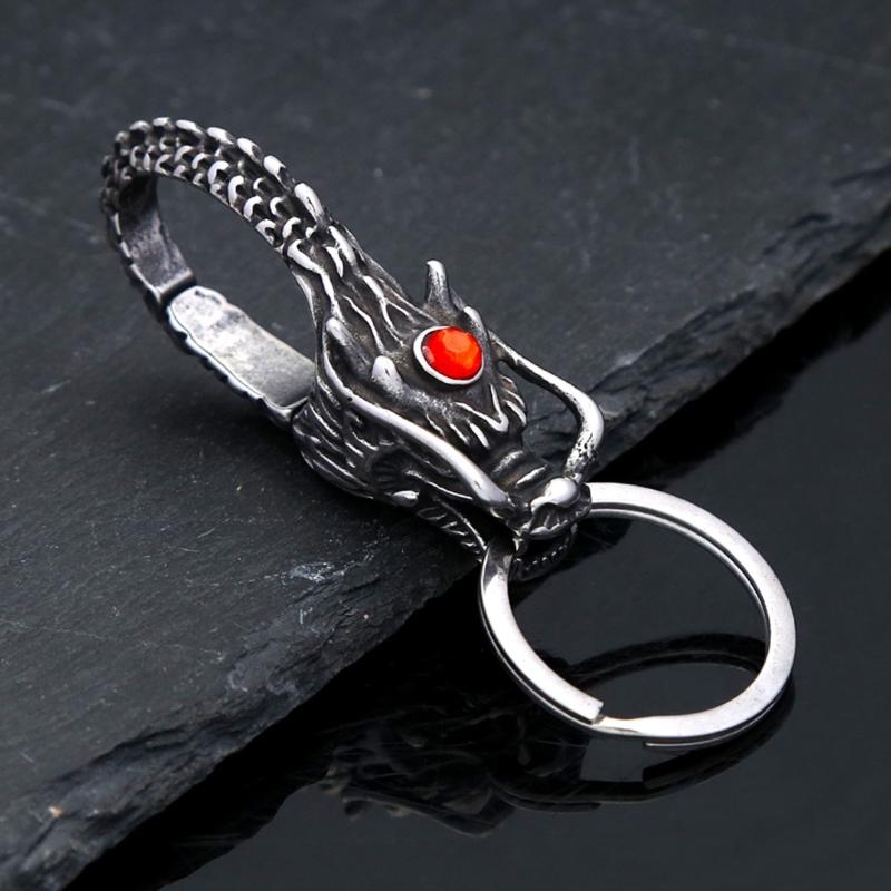 Sturdy Stainless Steel Keychain With Unique Dragon Head Designs Portable for Everyday Use and Fashion Accessory