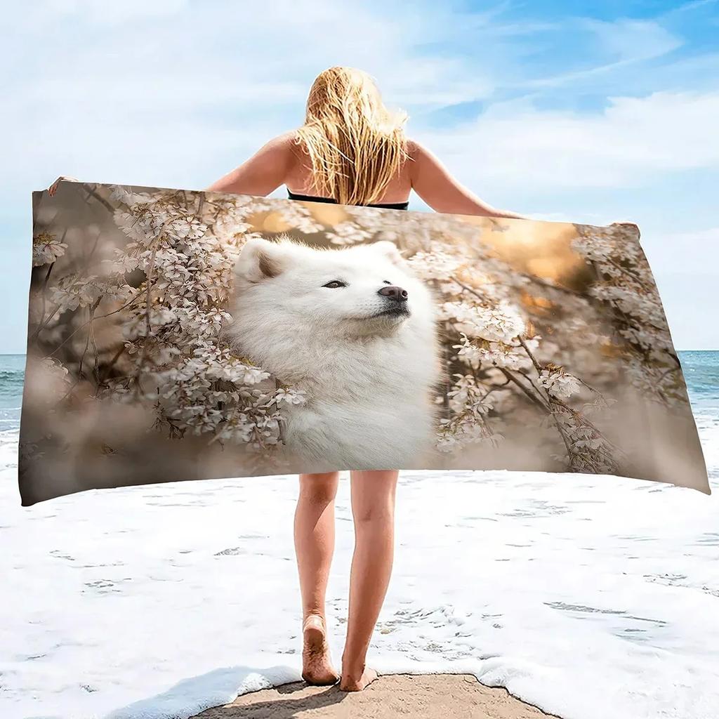 Samoyed Dog Beach Towel Cute Pet Bath Towel Microfiber Quick Dry Travel Sport Spa Swimming Pool Towels Absorbent Bikini Cover Up