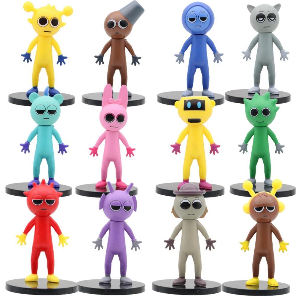 

12 шт./набор Вращающаяся голова Спранки Орнамент с Основанием Банбан Садовая Фигурка Игрушка Фигурки Спранки Игрушка