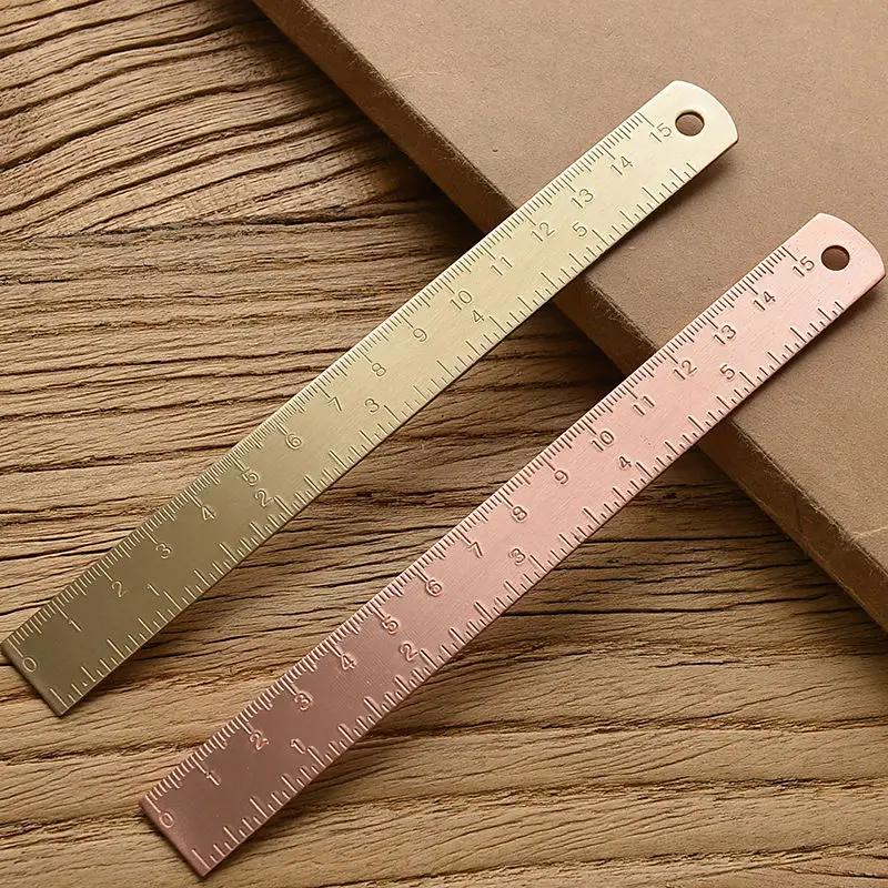 Vintage Metal Brass Straight Ruler 15cm Metal Scale Measuring Tools Korean Stationery Painting Drawing Kit Bookmark Copper Ruler