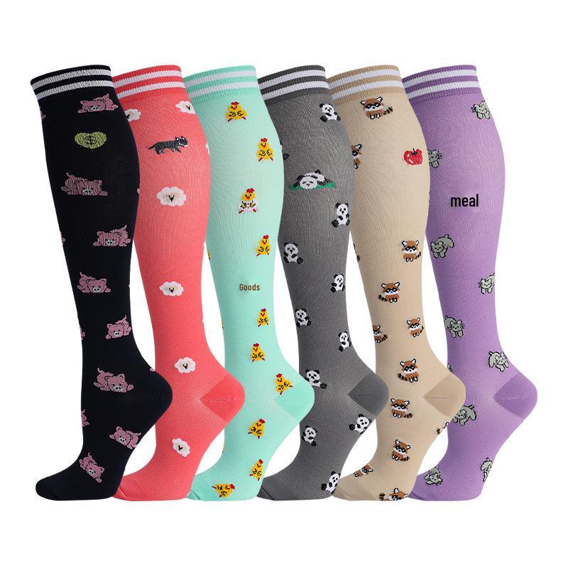 6 Paare Kombi: Gemusterte Kompressionssocken zum Laufen, für Yoga und Sport - Schweißabsorbierend, atmungsaktiv, schnelltrocknend, Wadenstrümpfe für den Herbst