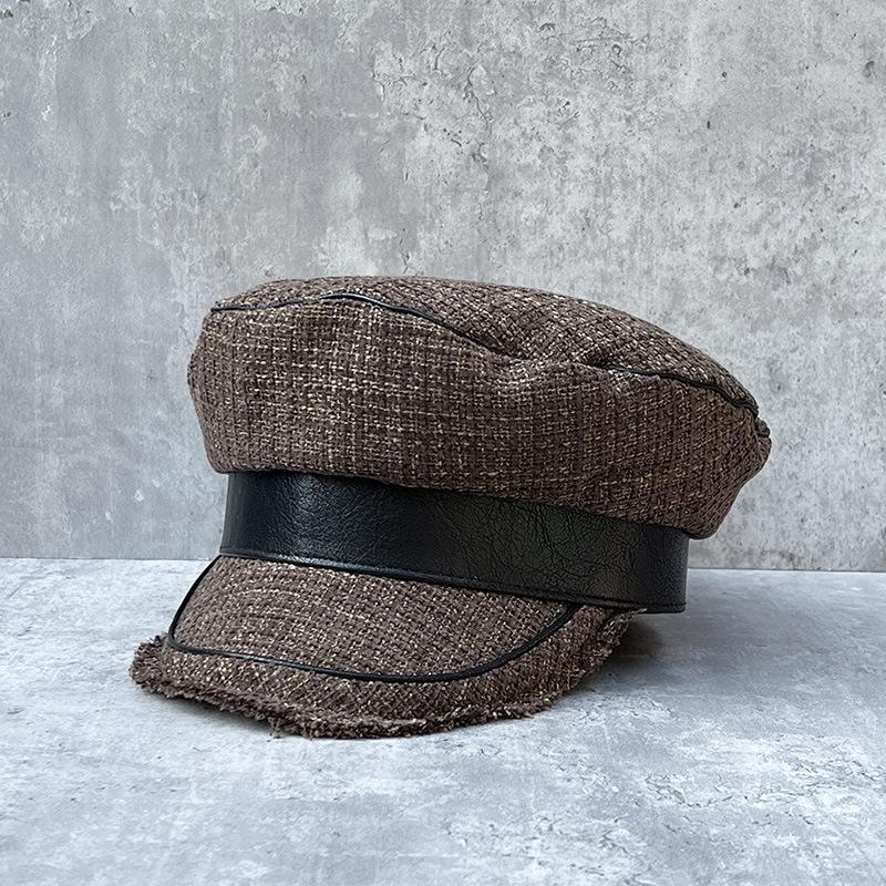 

French Celebrity Small Fragrant Style Grid Versatile Contrasting Color Rough Edge Flat Top Hat Women S Spring And Autumn Face Small Casual Cap m (55-58cm) one size fits most, adjustable inside