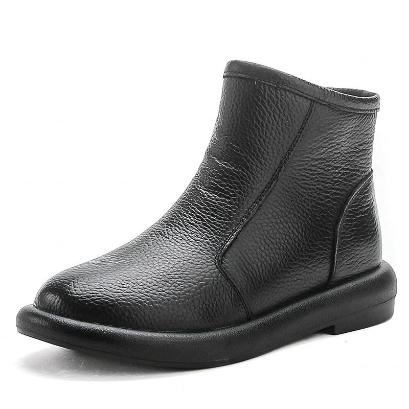 The first layer of cowhide real wool new low-heeled Martin boots retro women's shoes genuine leather boots women's short boots round head mother shoes