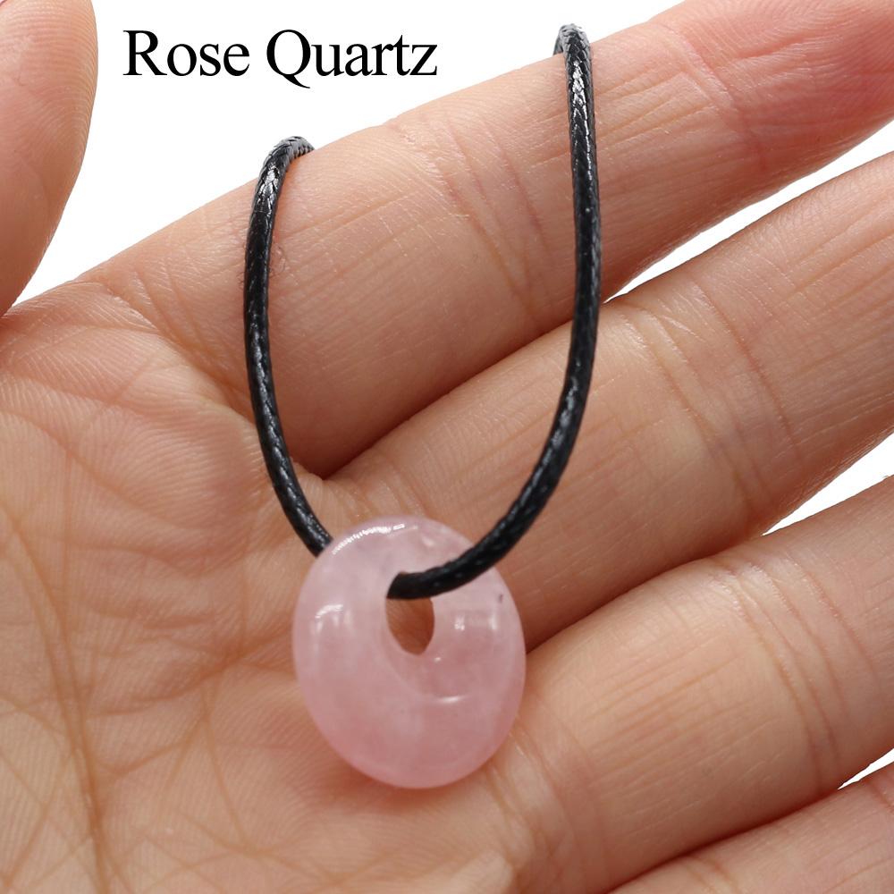 1 st, Halsband av natursten, Mode Handgjort Runt Hänge med Läderrem Kedjehalsband för Kvinnor Män Vardagsbruk Smycken Gåvor 18mm