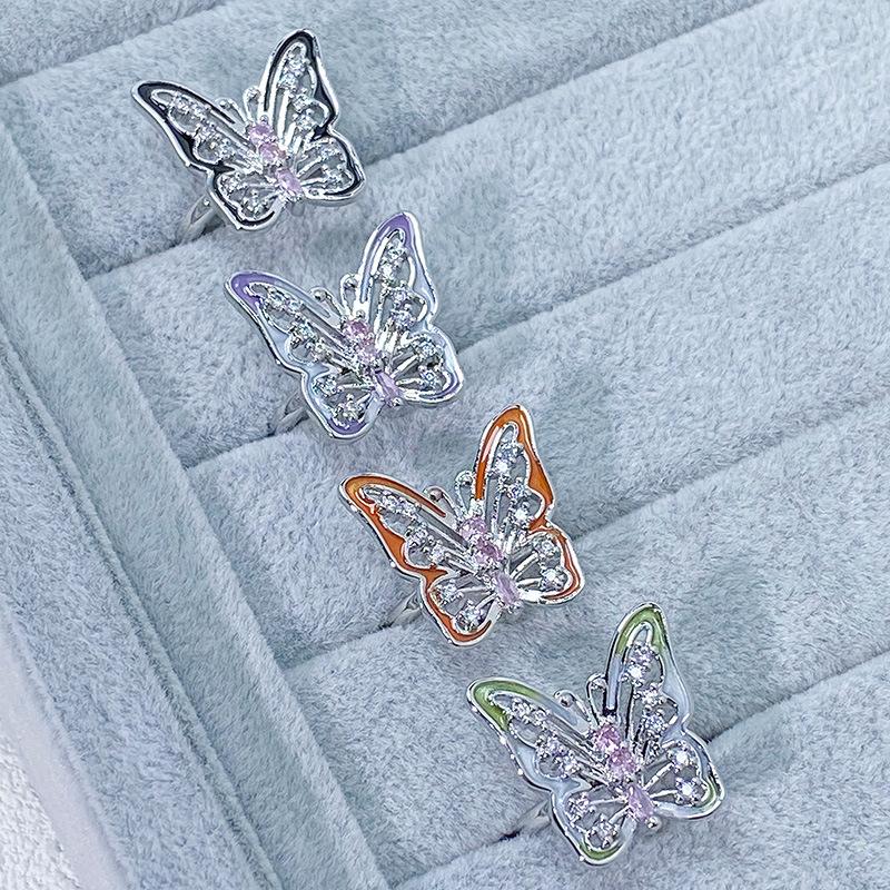 Heavy Industry Mori Series Exquisite Butterfly Dripping Oil Zir*****Pening Ring Niche Light Luxury High Sense Personality Ring Woman