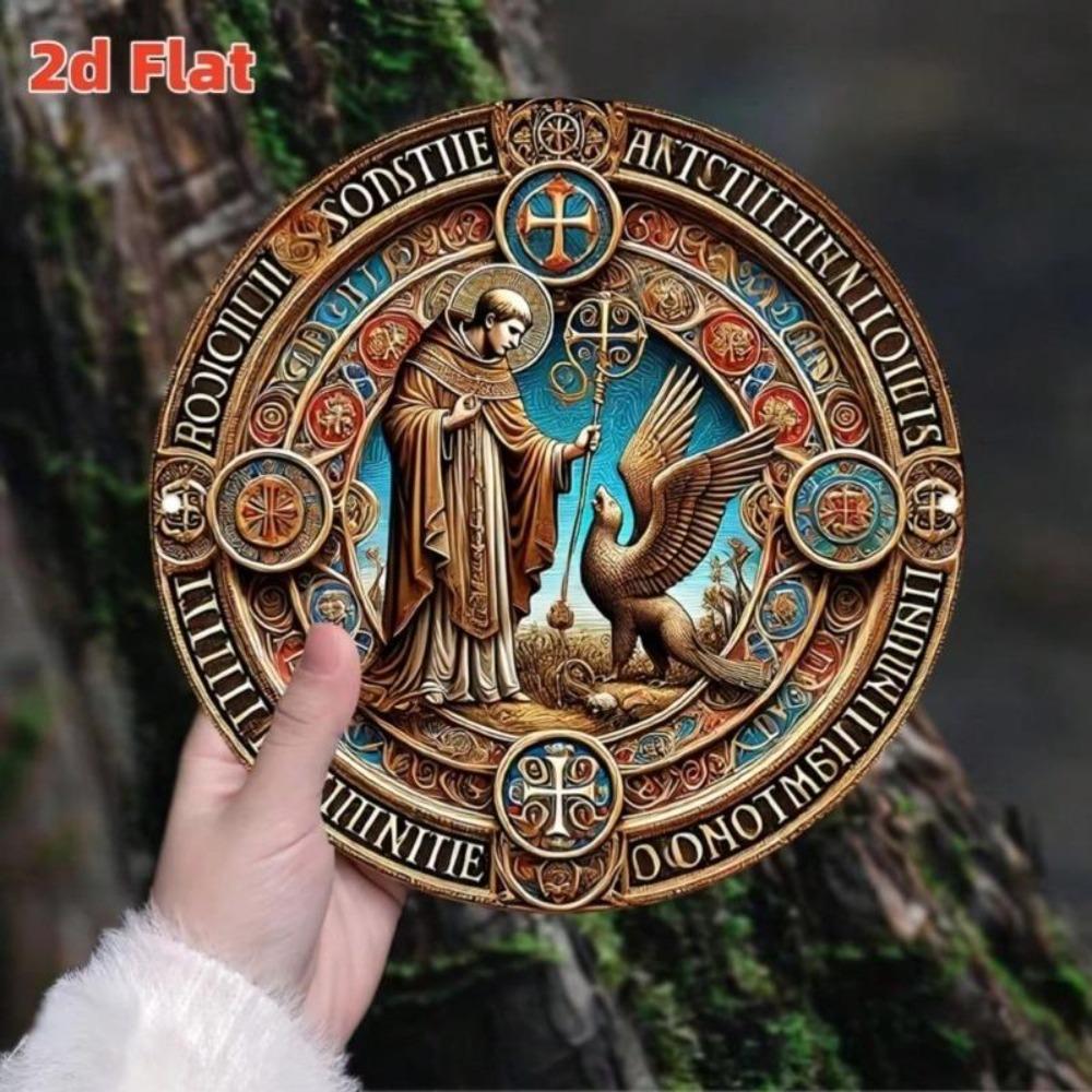 Vintage Religious Wall Art Saint Benedict Metal Tin Sign Decor for Home Bar Cafe