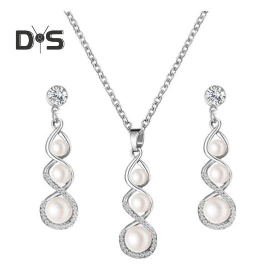 

Роскошный комплект ювелирных изделий, романтические висячие серьги, ожерелье с искусственным жемчугом, модное очарование, свадебное украшение со стразами и подвеской для невесты серебряный