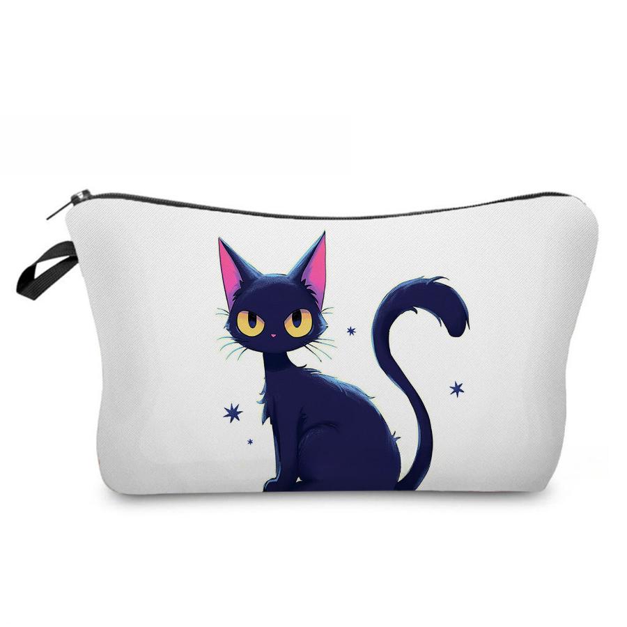 Women Black Cat Print Cosmetic Bag Toiletries Organize Travel Storage Case 6964 KTB