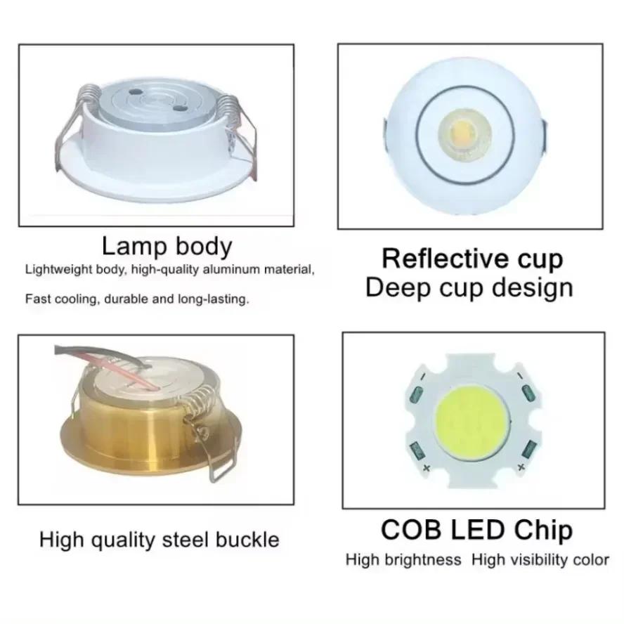 12V Mini COB LED Adjustable Recessed Downlight Driverless Cabinet Showcase Lighting White Body 5 10 Pack