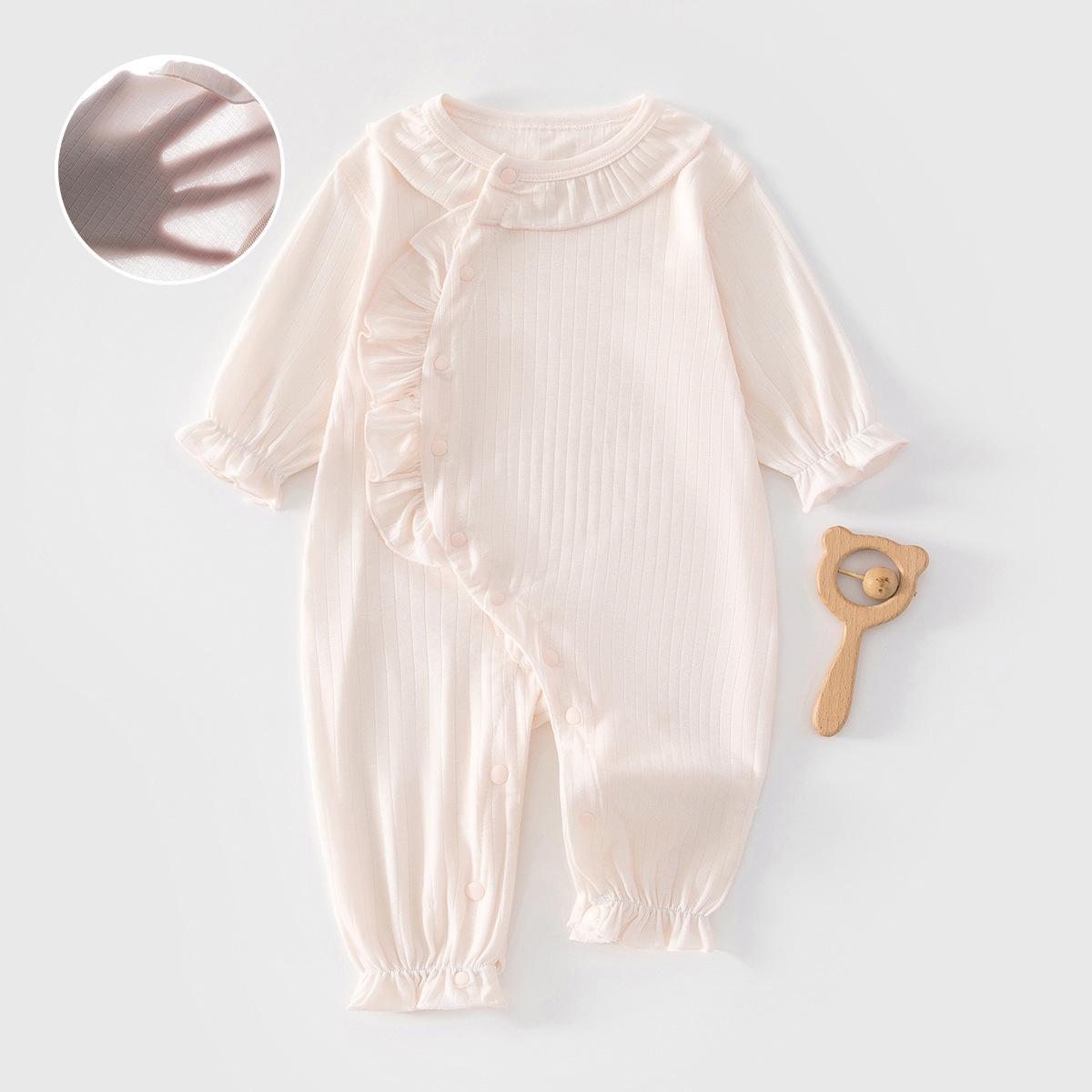 

Lace Collar Romper for Newborn Girls - Summer Long Sleeve Pajamas for Air Conditioned Rooms Size 90