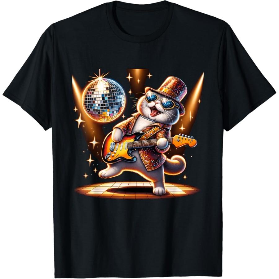 Disco Ball Guitar British Shorthair Cat T-Shirt S