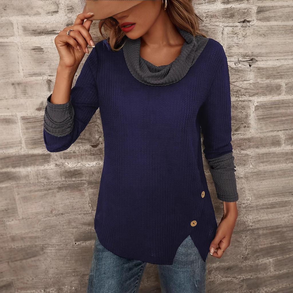 Women's Top Korean Contrasting Color Splicing Sweater Spring and Autumn Versatile Half-turtleneck