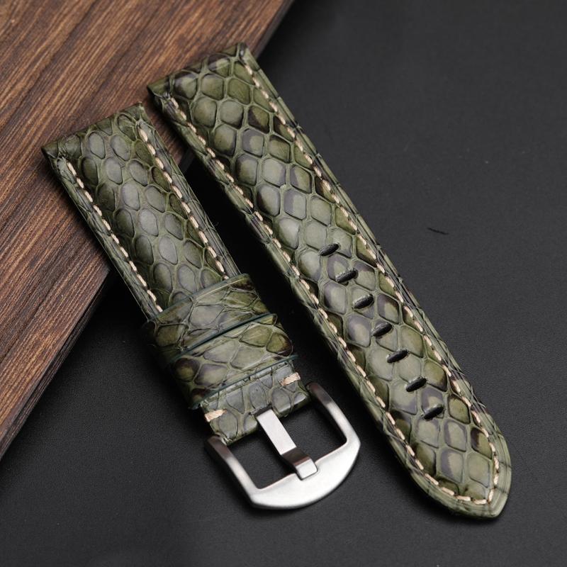 Handgefertigtes Python-Leder-Uhrenarmband 20 22 24 26MM, Kompatibel Mit Für PAM111 441 Blau Grün Grau Und Weiß Herrenarmband