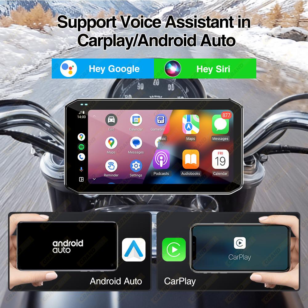 Přenosný 6,25palcový IP67 voděodolný motocykl GPS navigace Bezdrátová Carplay Android Auto DVR Drive Recorder Moto Monitor WIFI