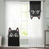 Two Black Kitten Sheer Curtains For Living Room Window Transparent Voile Tulle Curtain Bedroom Drapes Home Decor