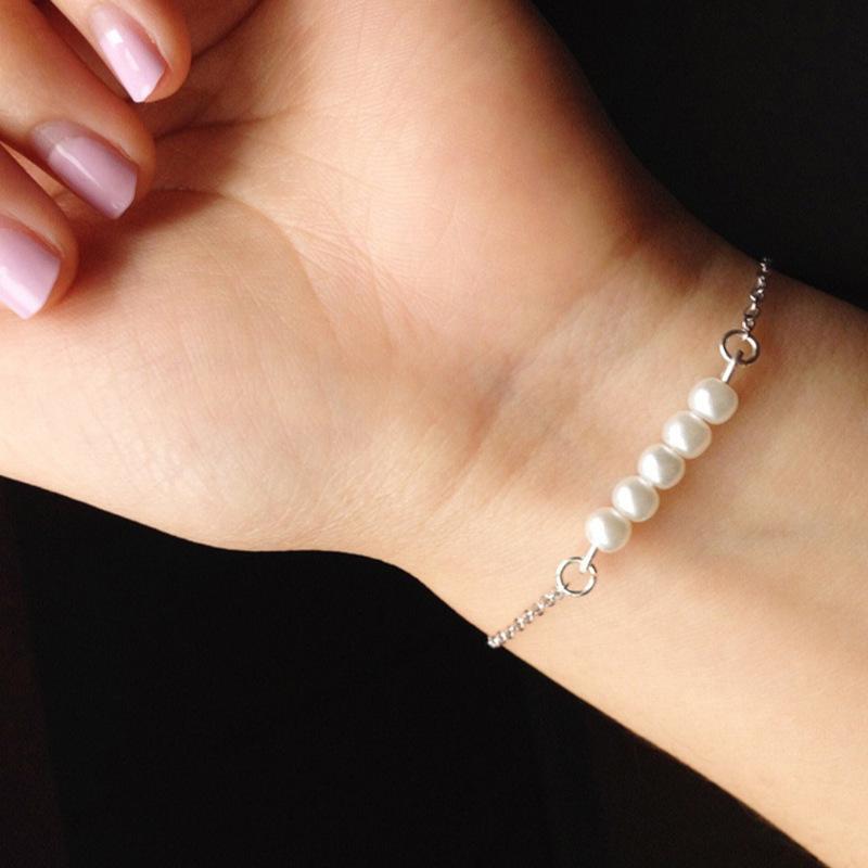 

Japan and South Korea ins light luxury and cold wind women s swan pearl jewelry, handmade one-word curved needle five pearl bracelet срібний