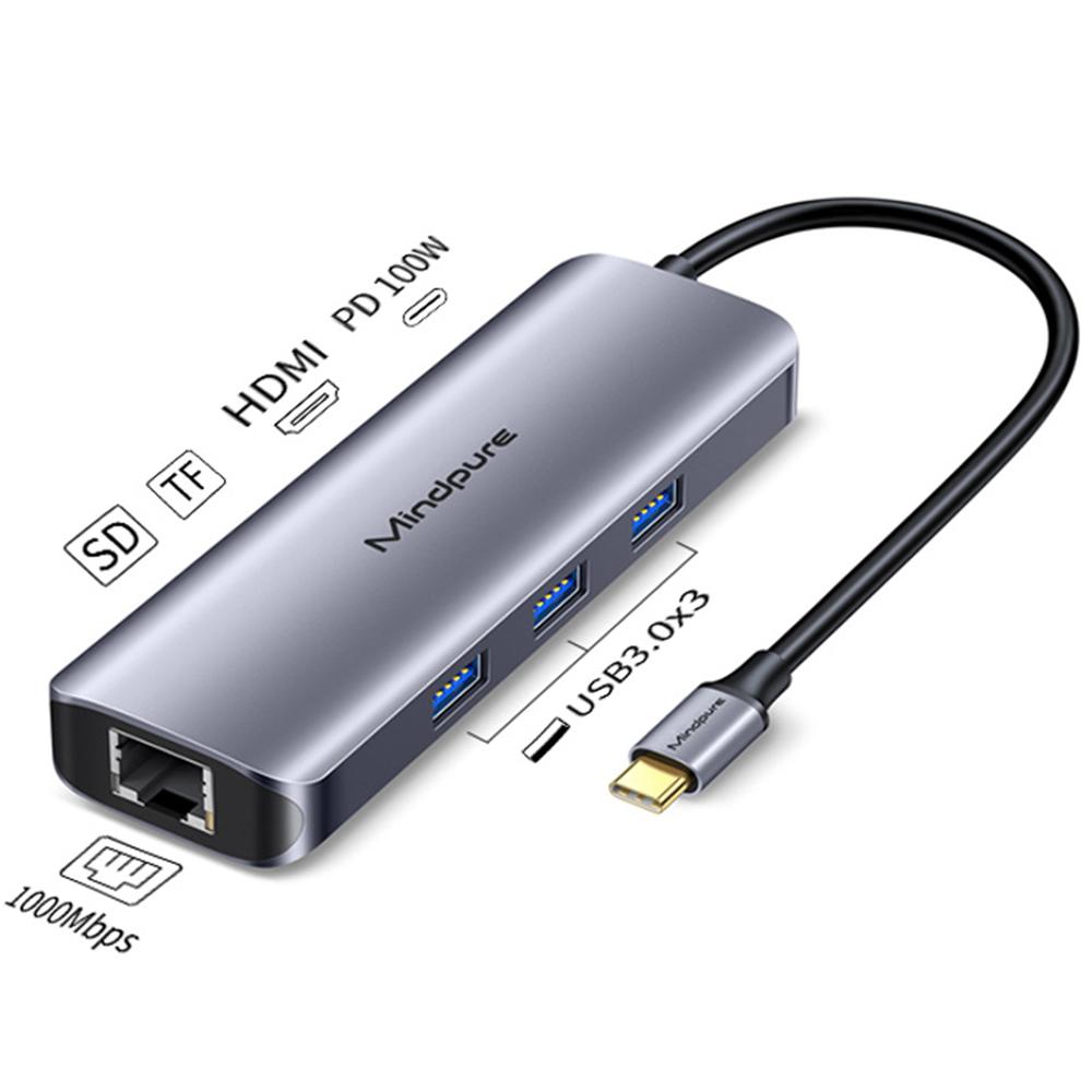 

MINDPURE HU010 8-in-1 USB-C Hub Aluminum Alloy Laptop Docking Station,USB3.0x3+HD+PD+SD+TF+RJ45 As Shown A