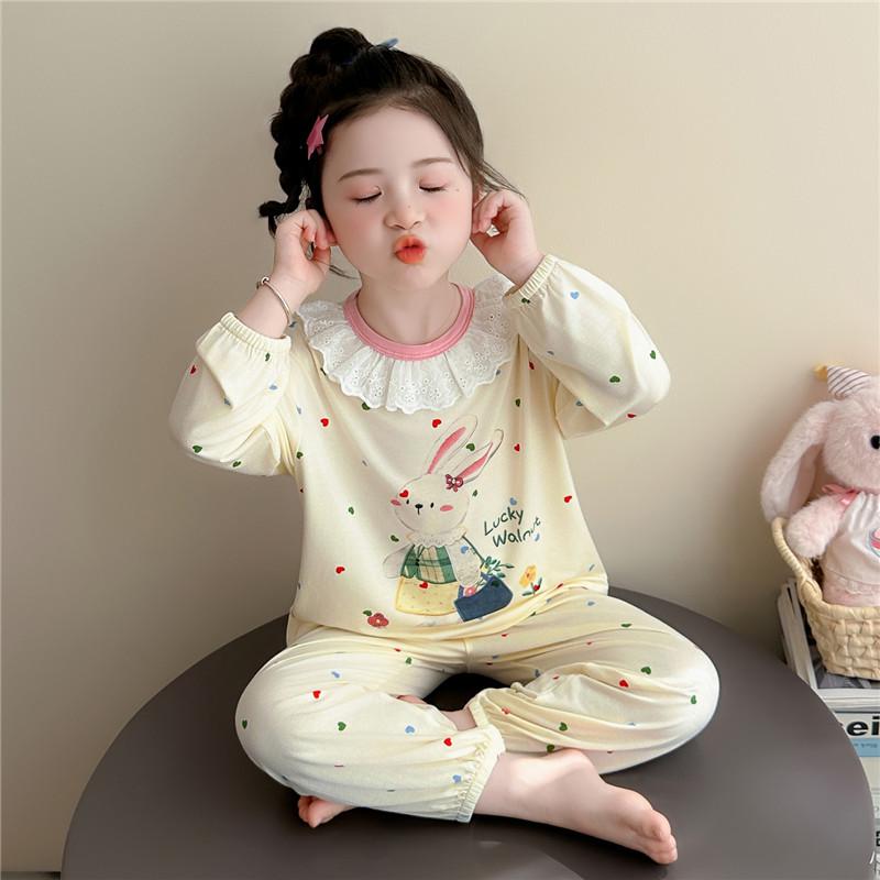 Girls' Long Sleeve Modal Pajama Set – Cartoon Design for Spring/Summer Home Wear