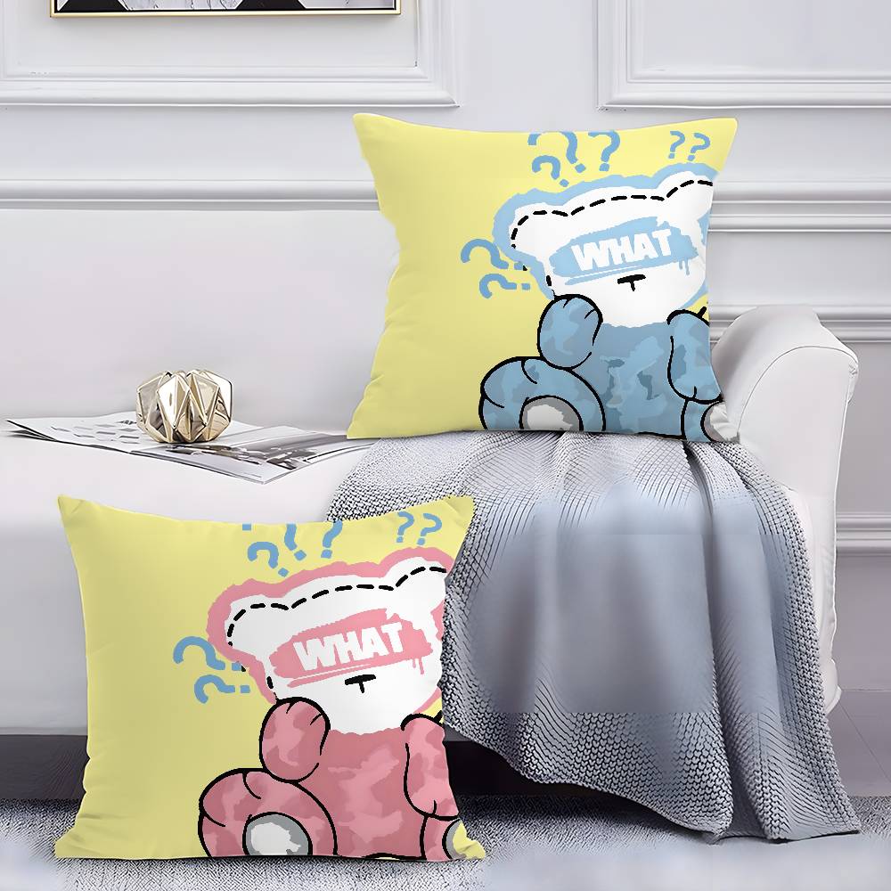 Simple Hand-painted Mutton Bear Cute Pillow Case Anti-dustmite Pillowcase Invisible zipper silky short plush Sofa cushion cover