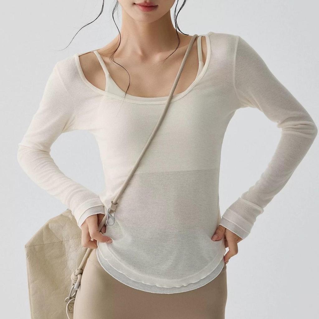 High-End Slim Fit Long Sleeve Yoga Top - Breathable Fitness Wear for Pilates